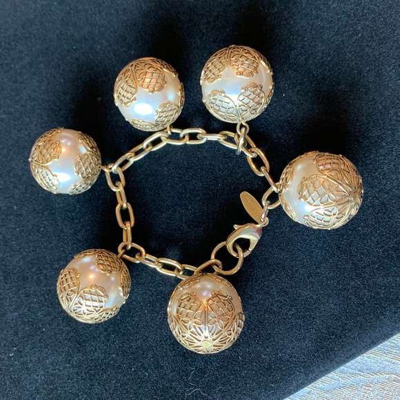 Lorna Dame Pearl Filigree Gold Tone Bracelet Wedding Party Bride Dressy … - Picture 1 of 9